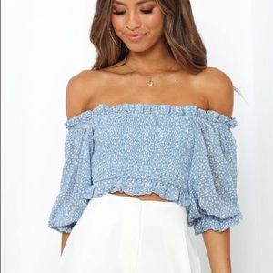 Hello Molly Not Long Now crop top blue